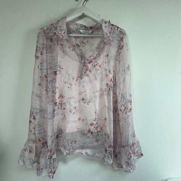 Sundance Womens Floral Muse Top Ruffle Long Sleeve Blouse Large Pink Multi NWOT - Picture 1 of 8